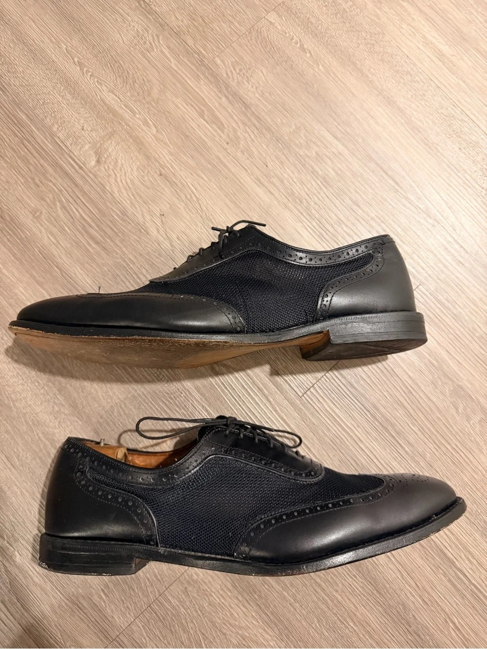 Allen Edmonds Strawfut Black Leather Mesh Spectator Wingtip Dress Shoes Sz 12 D